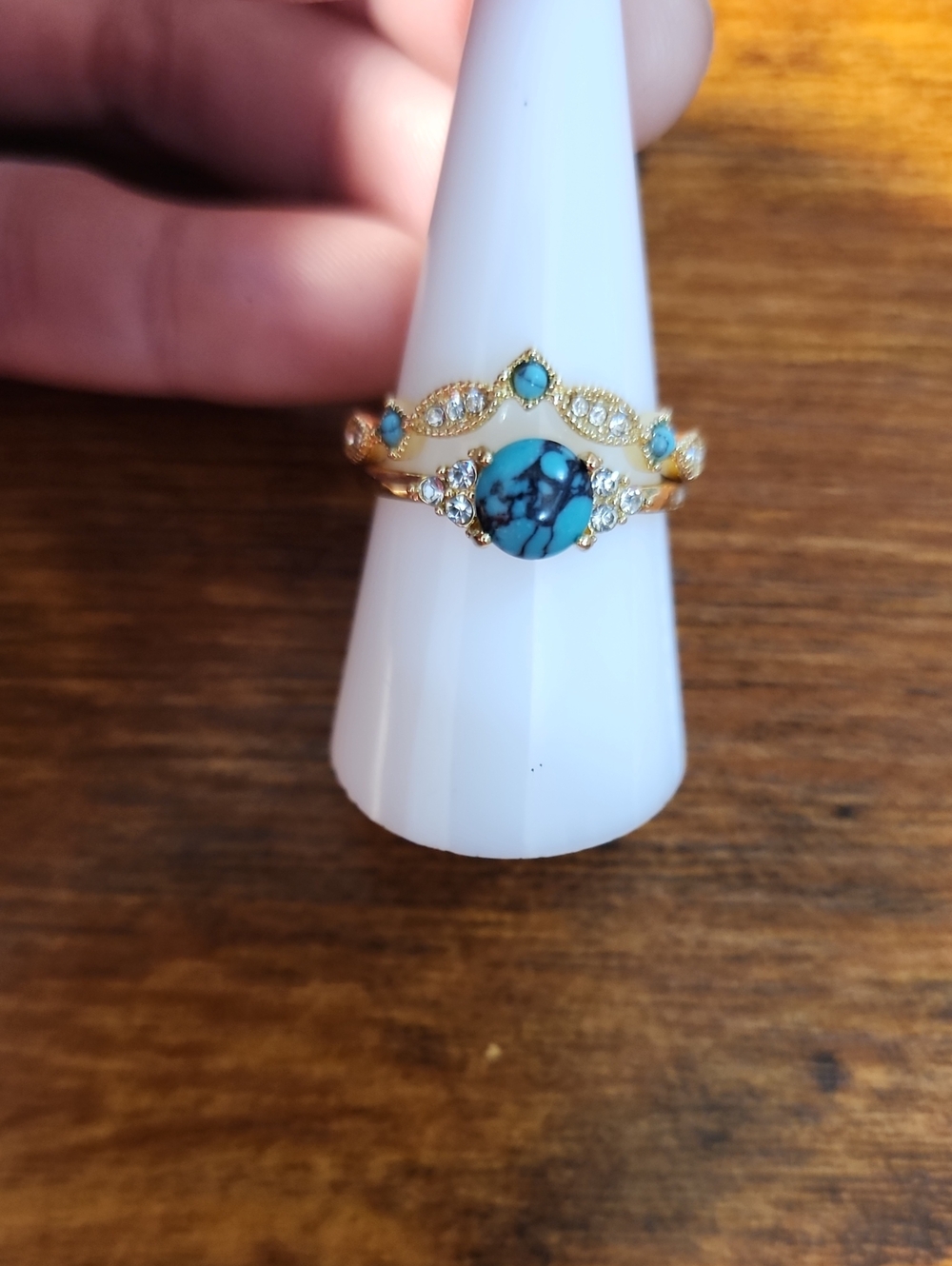 2pcs/Set Fashionable Turquoise Cubic Zirconia Womens Or Mens Rings
